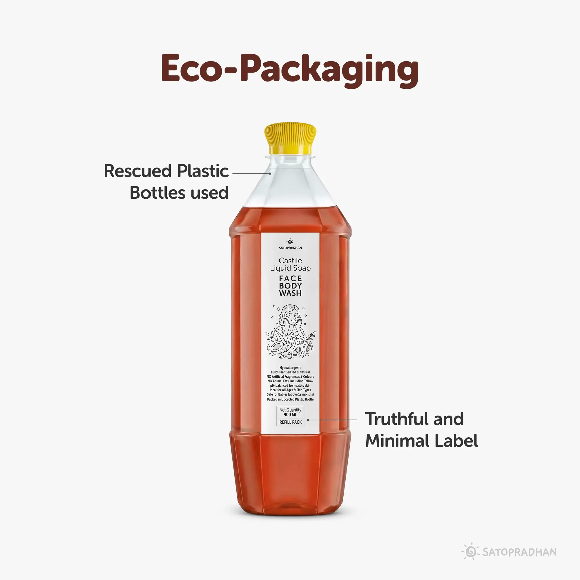 Castile Face & Body Wash – 200ml Glass Bottle / 900ml Refill in Upcycled Plastic Bottle – Natural Liquid Soap – Gentle Multi-Purpose Cleanser for Sensitive, Dry & Acne-Prone Skin - Image 8