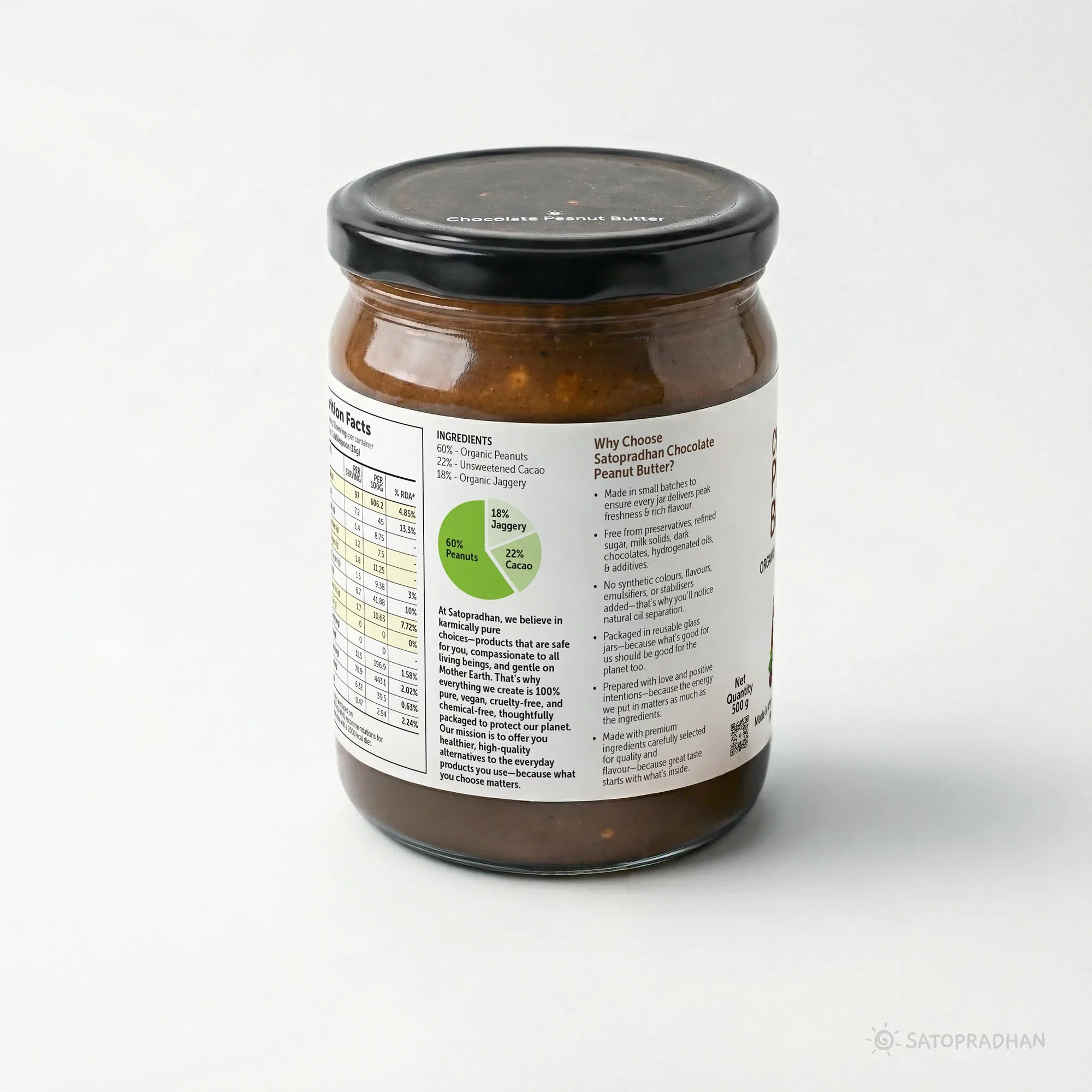 Dark Chocolate Peanut Butter Crunchy 500g - Satopradhan Vegan, Pure & Organic Nut Butter - Image 10