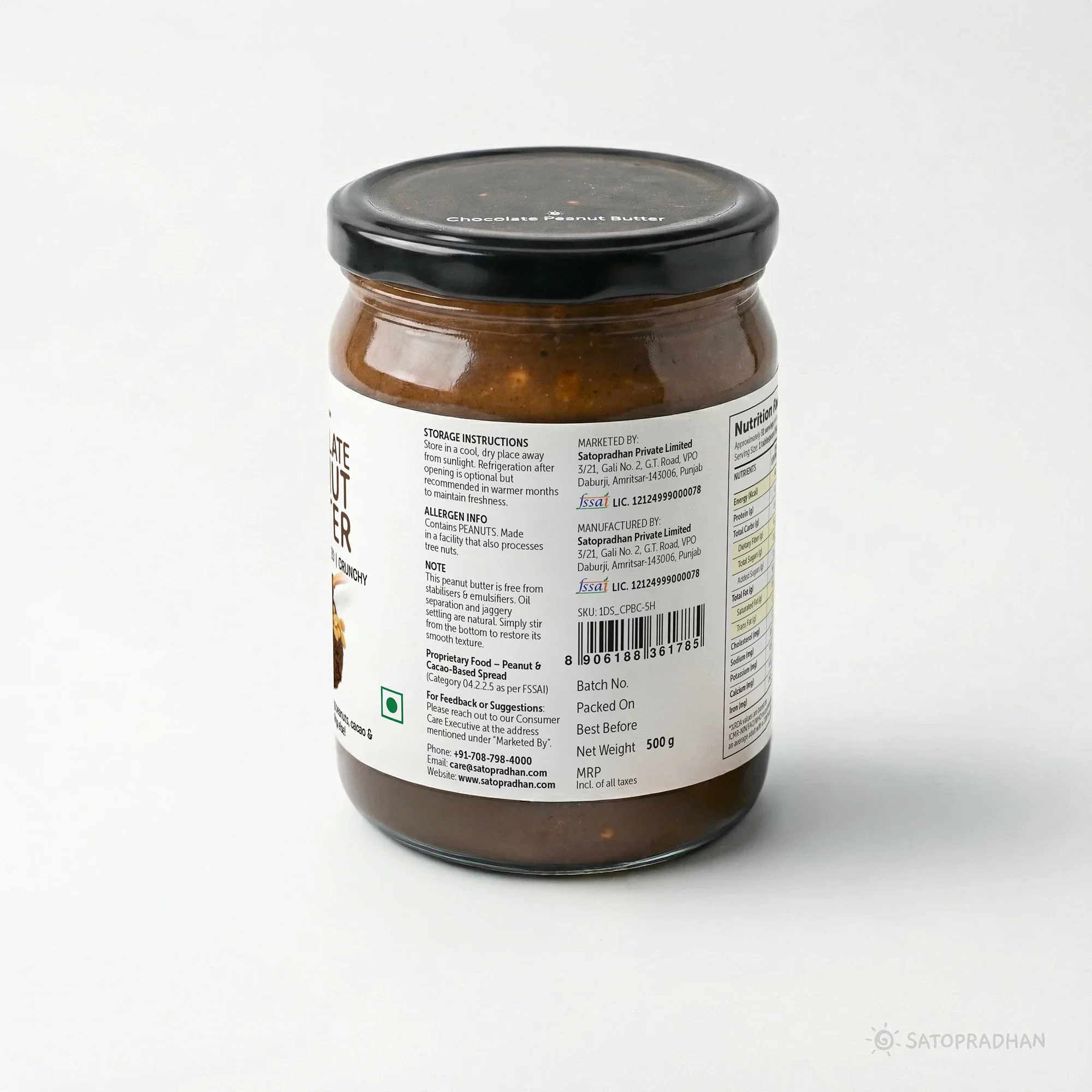 Dark Chocolate Peanut Butter Crunchy 500g - Satopradhan Vegan, Pure & Organic Nut Butter - Image 11