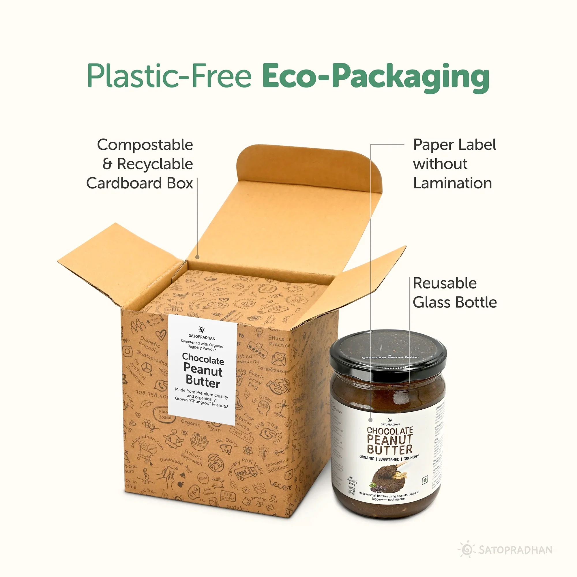 Dark Chocolate Peanut Butter Crunchy 500g - Satopradhan Vegan, Pure & Organic Nut Butter - Image 8