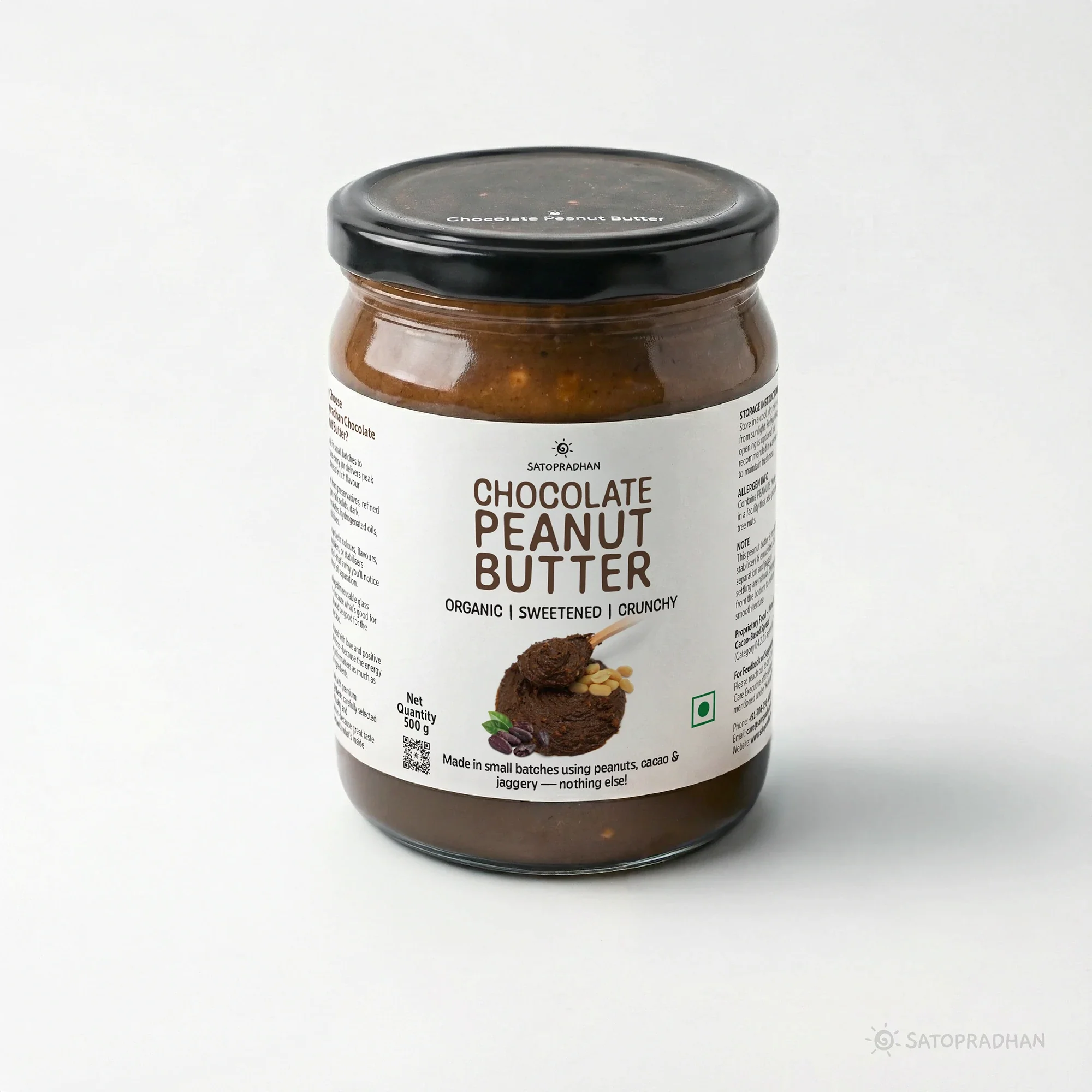 Dark Chocolate Peanut Butter Crunchy 500g - Satopradhan Vegan, Pure & Organic Nut Butter - Image 9