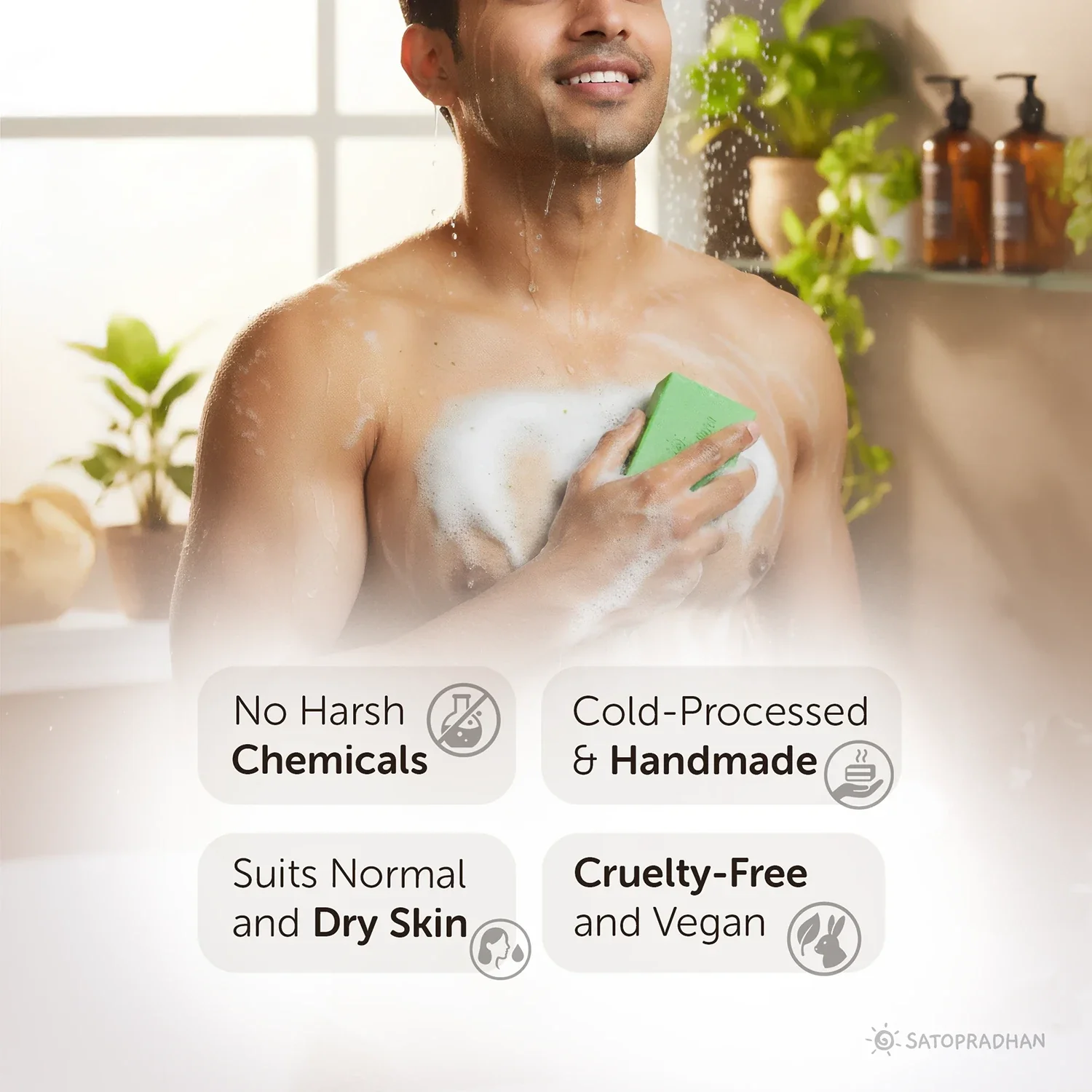 Clarifying Neem-Tulsi Soap 120g - Natural, Organic & Vegan - No Added Color/Synthetic Fragrances - Handmade Detan Detoxifying Pure Soap For Cleansing - Image 3