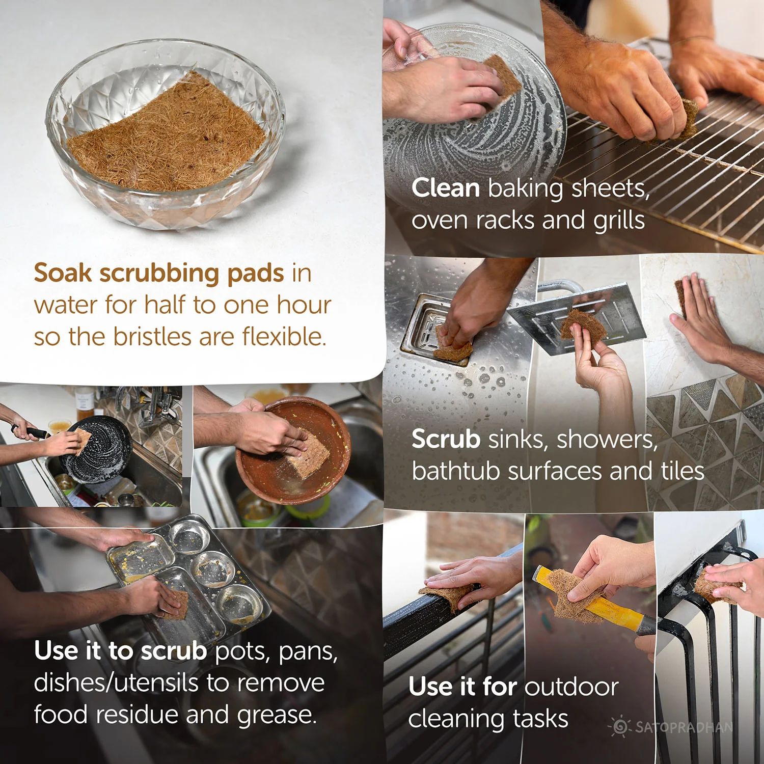 Coconut Coir Scrub Pad – Pack of 4 Natural Scrubbers for Dishwashing & Surface Cleaning – Non-Scratch & Eco Coconut Scrubber – Bound with Natural Latex – Biodegradable Kitchen Scrubber - Image 3