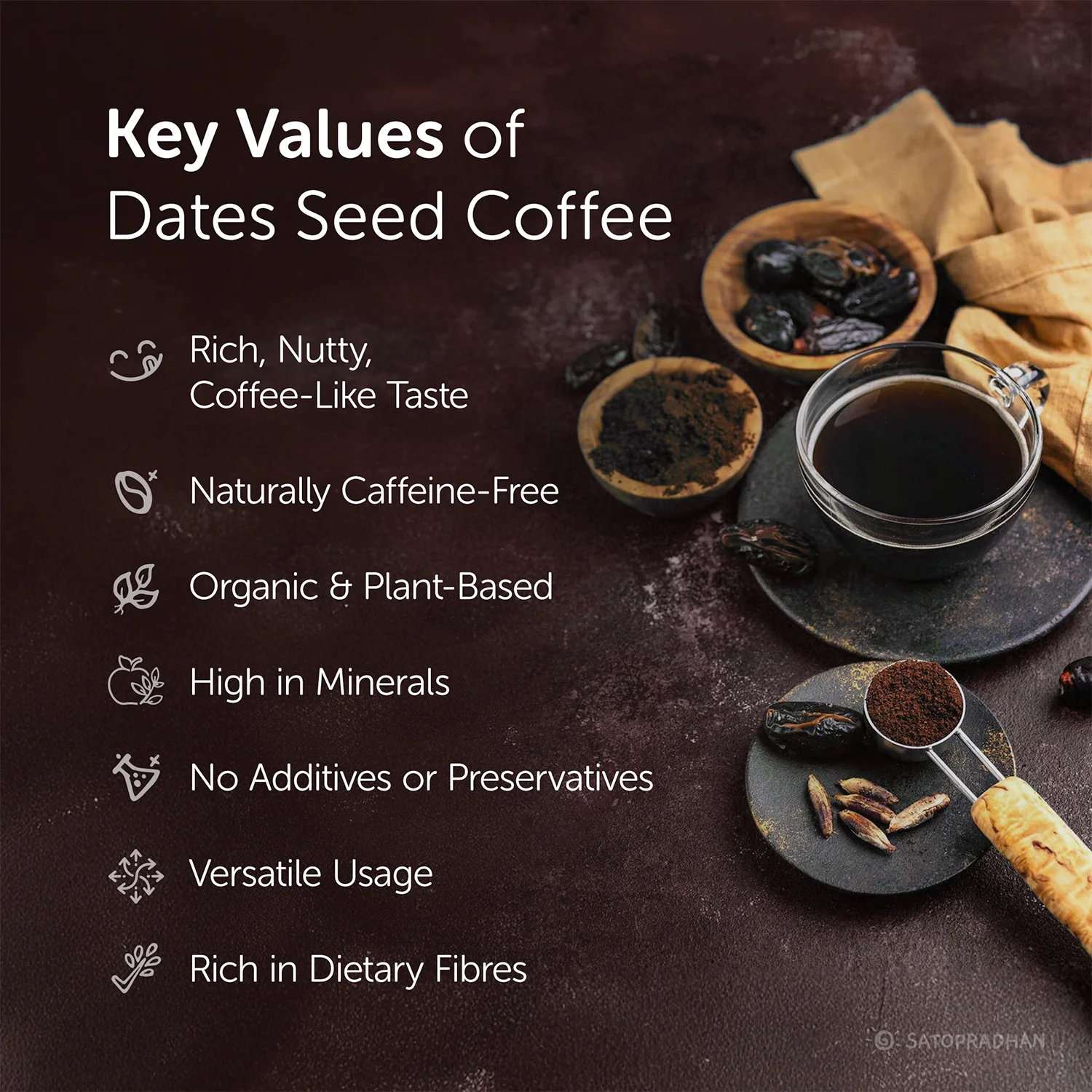 noCoffee Date Seed Powder 100g - Best Caffeine Free Coffee Alternative – Non Acidic Coffee for GERD & IBS – Organic, Gut Friendly, Plant-Based Coffee Substitute – Coarsely Ground - Image 3