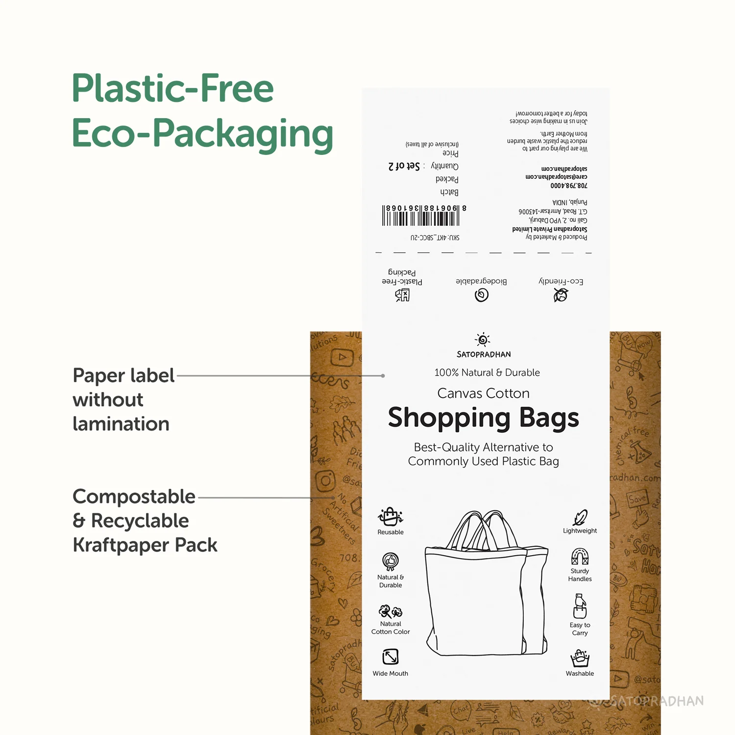 Cotton Shopping Bags (Set of 2) - Best-Quality Alternative to Commonly Used Plastic Bags - Eco-Friendly and User-Friendly - Image 4
