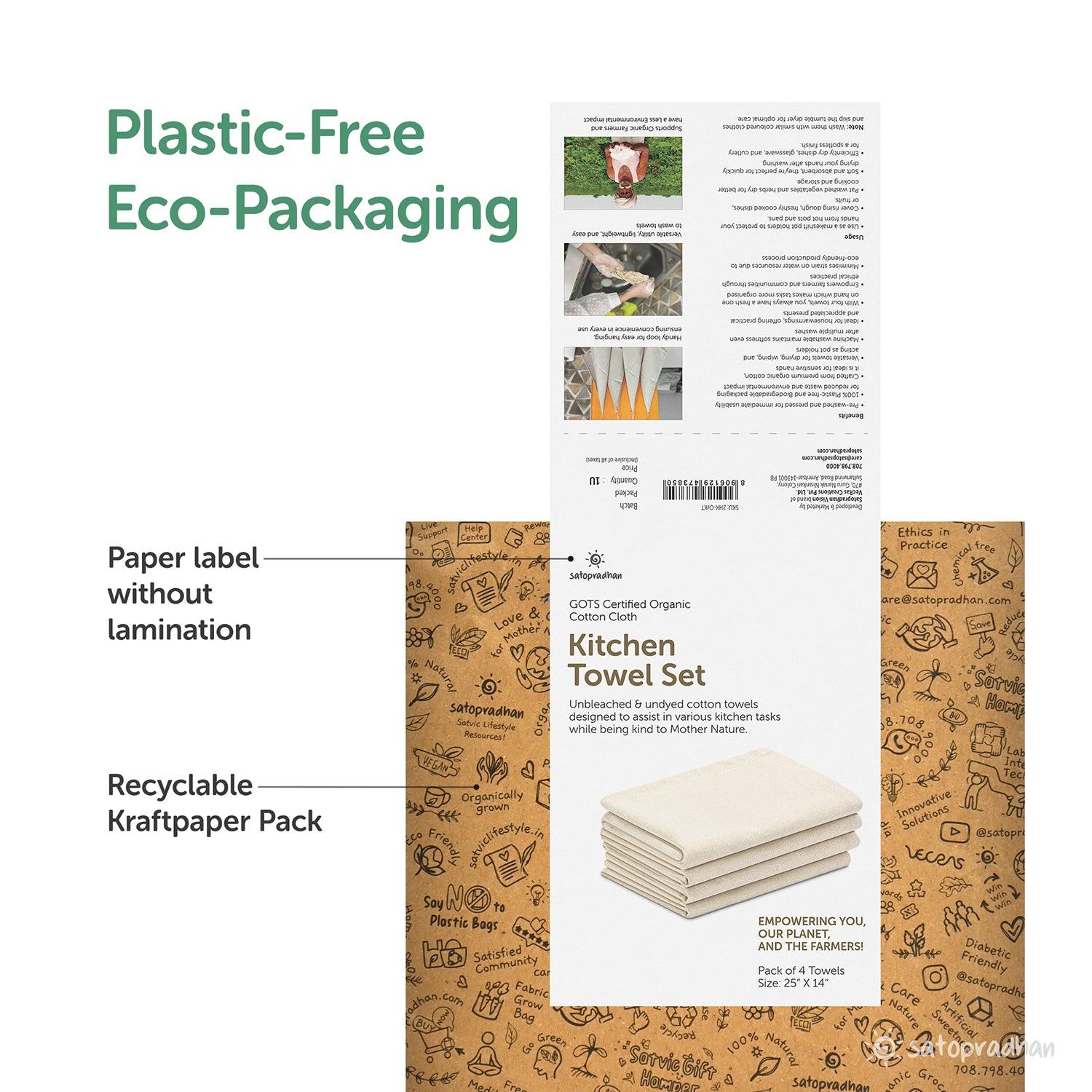 Multipurpose Kitchen Napkin Set | Set of 4 Reusable GOTS Certified Organic Cotton Cloth | Cream White | 24”x14” - Image 6