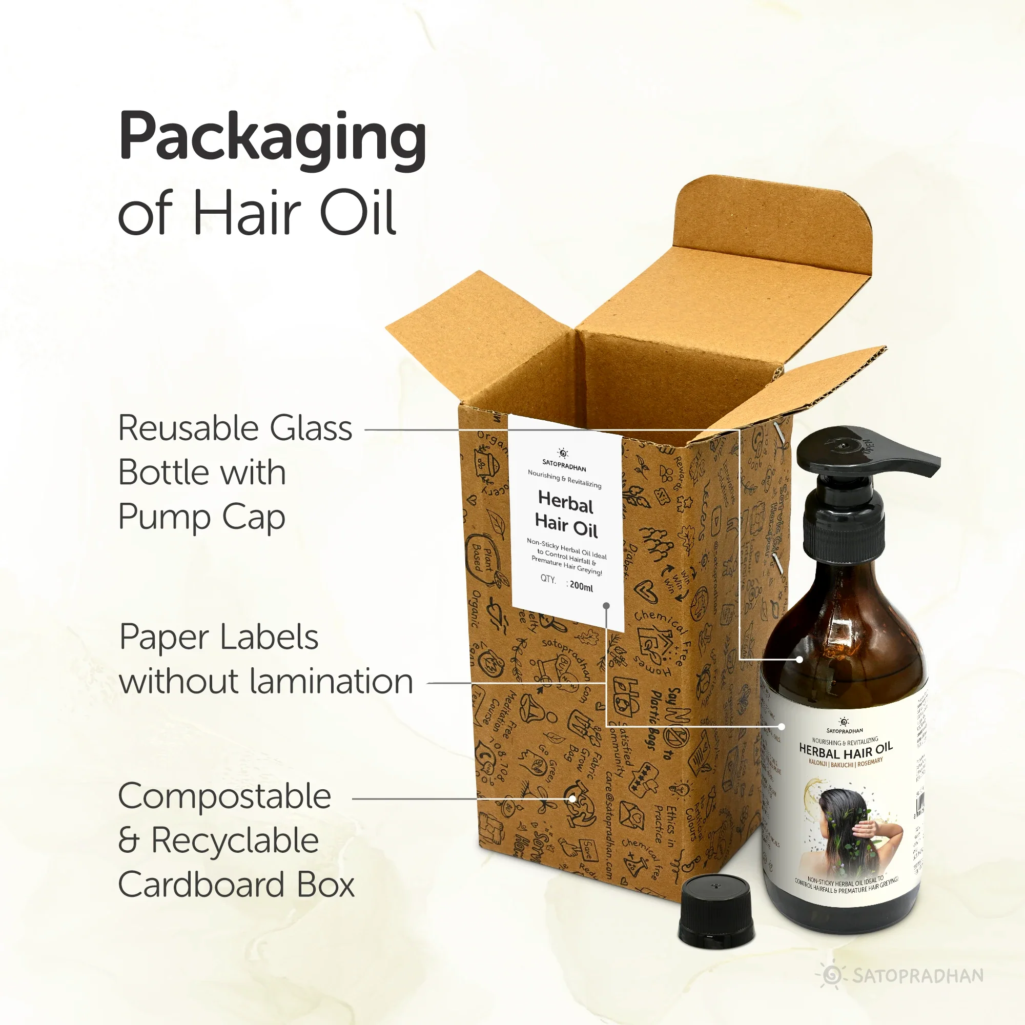 Herbal Hair Oil 200ml - Bakuchi, Kalonji & Rosemary Oil For Hair Growth & Thickness - Supports Hairfall Control & Scalp Health - Non-Sticky Oil - Plant-Based & Eco-friendly Hair Oil for Dry, Wavy & Curly Hair - Image 6