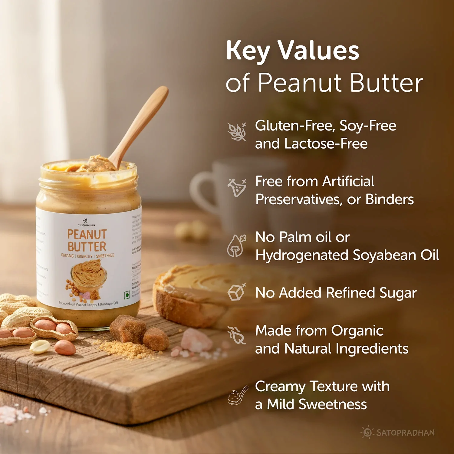 Natural Peanut Butter Crunchy 500g - Mildly Sweetened with Organic Jaggery Powder - All Natural, Gluten-Free, Organic, Healthy & Vegan - Ideal for Keto & Vegan Diets, Gym Goers, & Healthy Snacks - Image 3