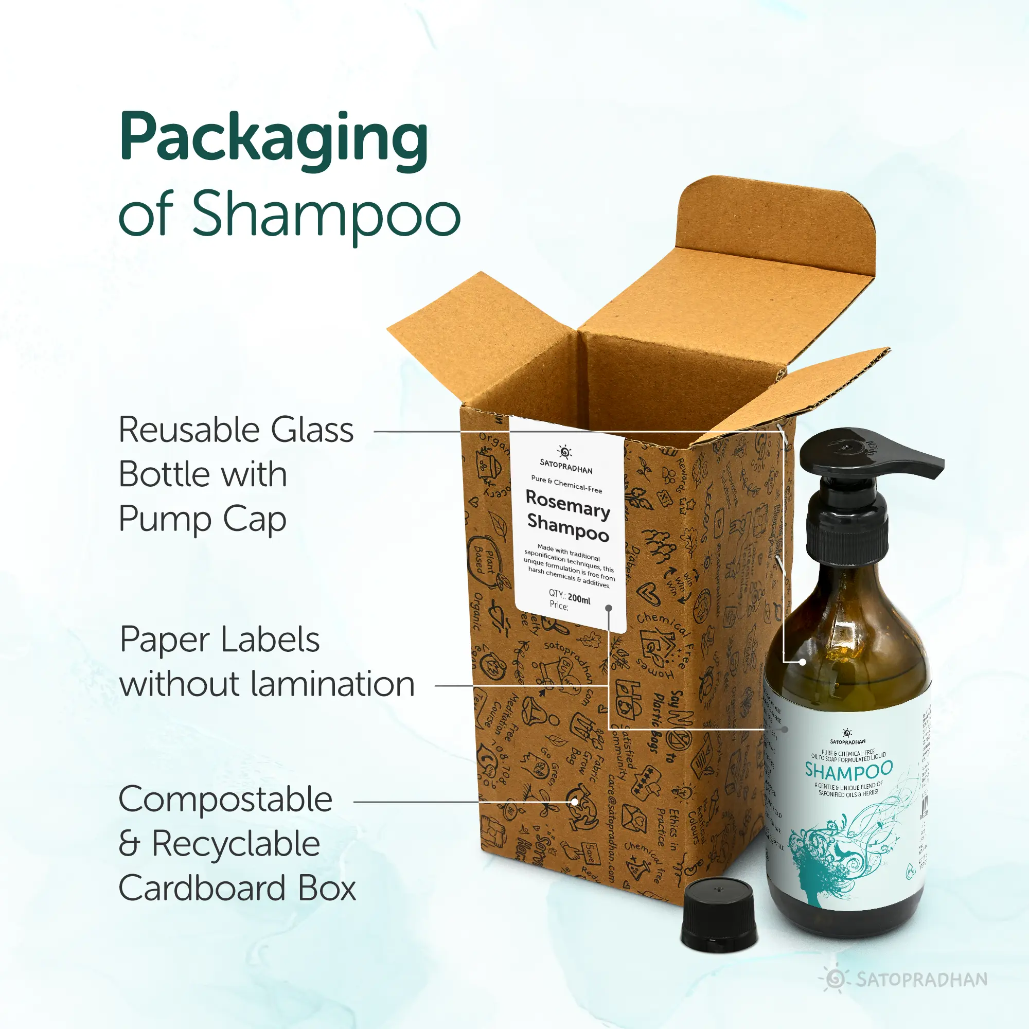 Saponified Rosemary Shampoo 200ml Glass Bottle / 900ml Refill in Upcycled Plastic Bottle - Mild, Natural & Eco-friendly - For Normal to Oily Hair Types - Sulphate & Paraben-free - Image 6