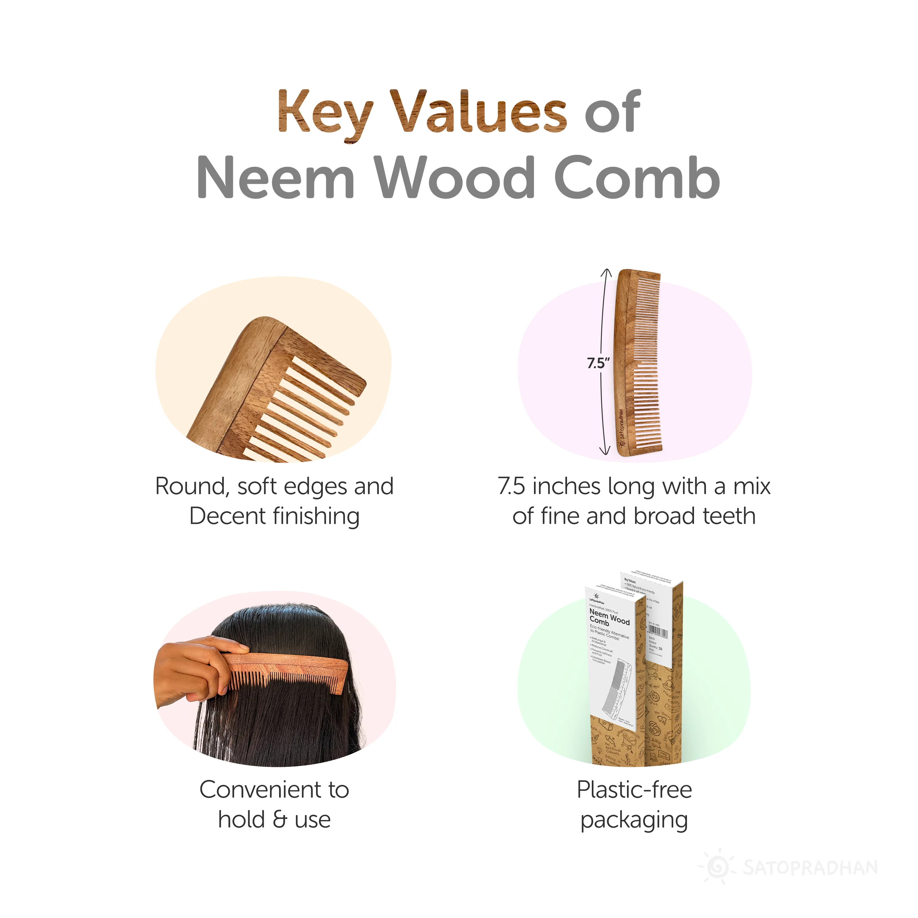 Neem Wood Comb - 100% Pure & Handcrafted - A Perfect Substitute for Plastic Combs - Image 3