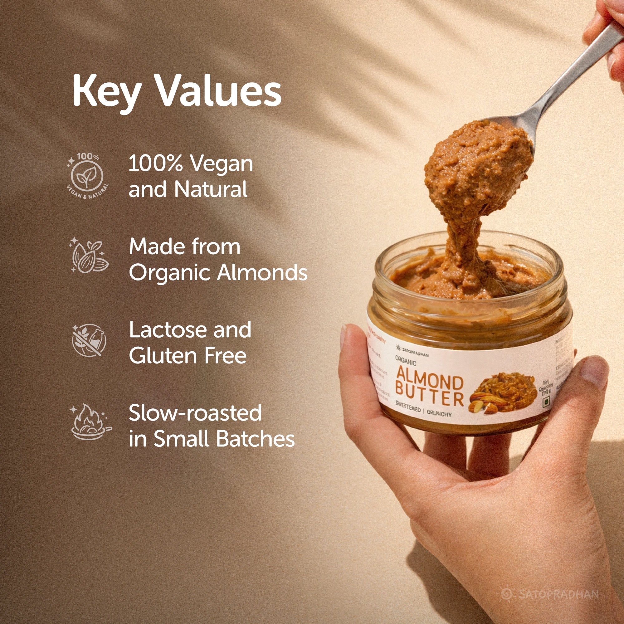 Sweetened Almond Butter 200g - Made with Organically Grown Californian Badam Giri - Crunchy, Organic & Smooth Almond Butter Spread - Nut Butter - Keto Friendly - No Refined Sugar - Almond Spread - Natural Almond Butter - Image 3