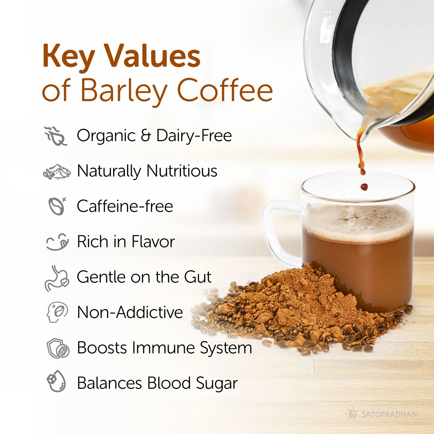 noCoffee Barley Powder - 100g - 100% Caffeine-Free Instant Coffee Alternative - Made with Organic Barley Kernels - Pure, Vegan and Plant-Based - Image 3