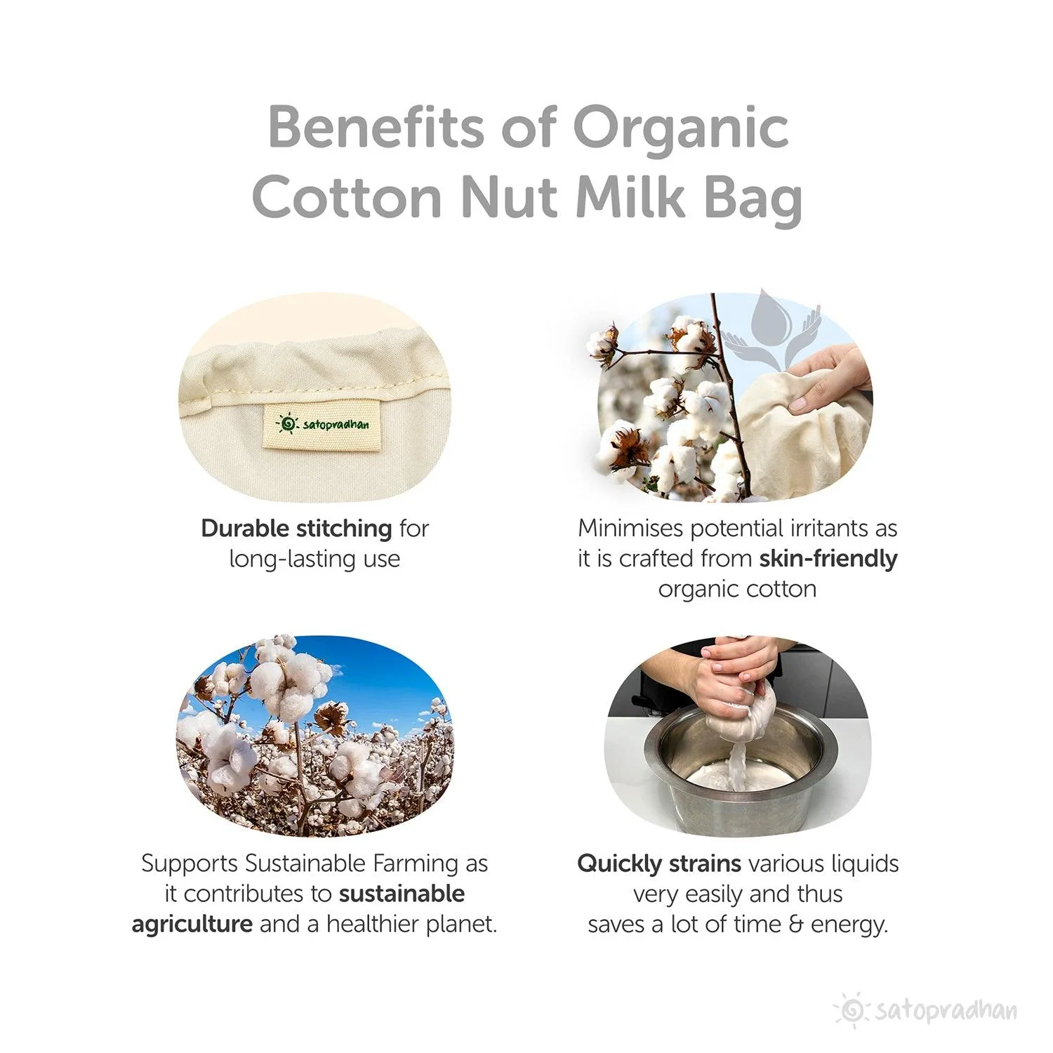 Organic Cotton Cloth Nut Milk Bag - Reusable Cloth Liquid Strainer - Reusable Mesh for Making Milk & Juicing - Perfect Alternative to Cheesecloth for Kitchen | Unbleached, Undyed & GOTS Certified - Image 5