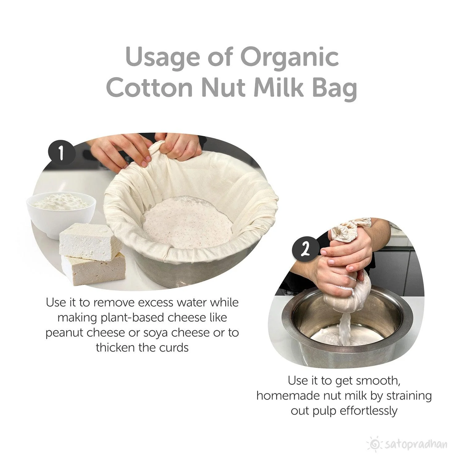 Organic Cotton Cloth Nut Milk Bag - Reusable Cloth Liquid Strainer - Reusable Mesh for Making Milk & Juicing - Perfect Alternative to Cheesecloth for Kitchen | Unbleached, Undyed & GOTS Certified - Image 6