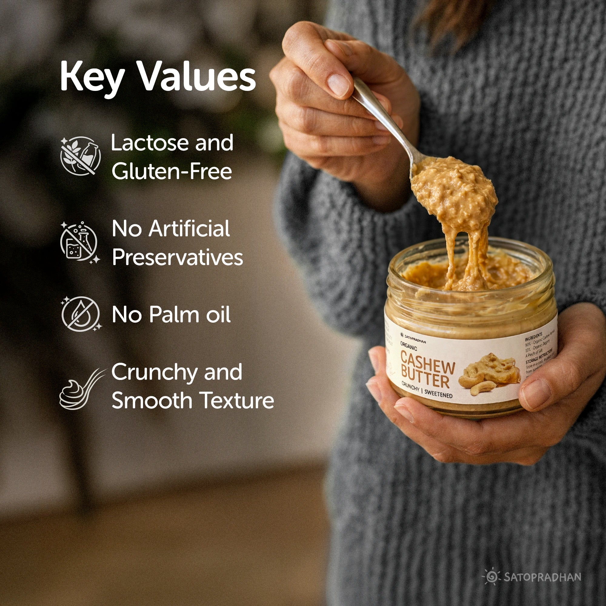Pure Cashew Nut Butter 200g - Organic, Mildly Sweetened, Smooth & Crunchy - No Refined Sugar, Gluten-Free, Vegan, Keto Friendly - Image 3