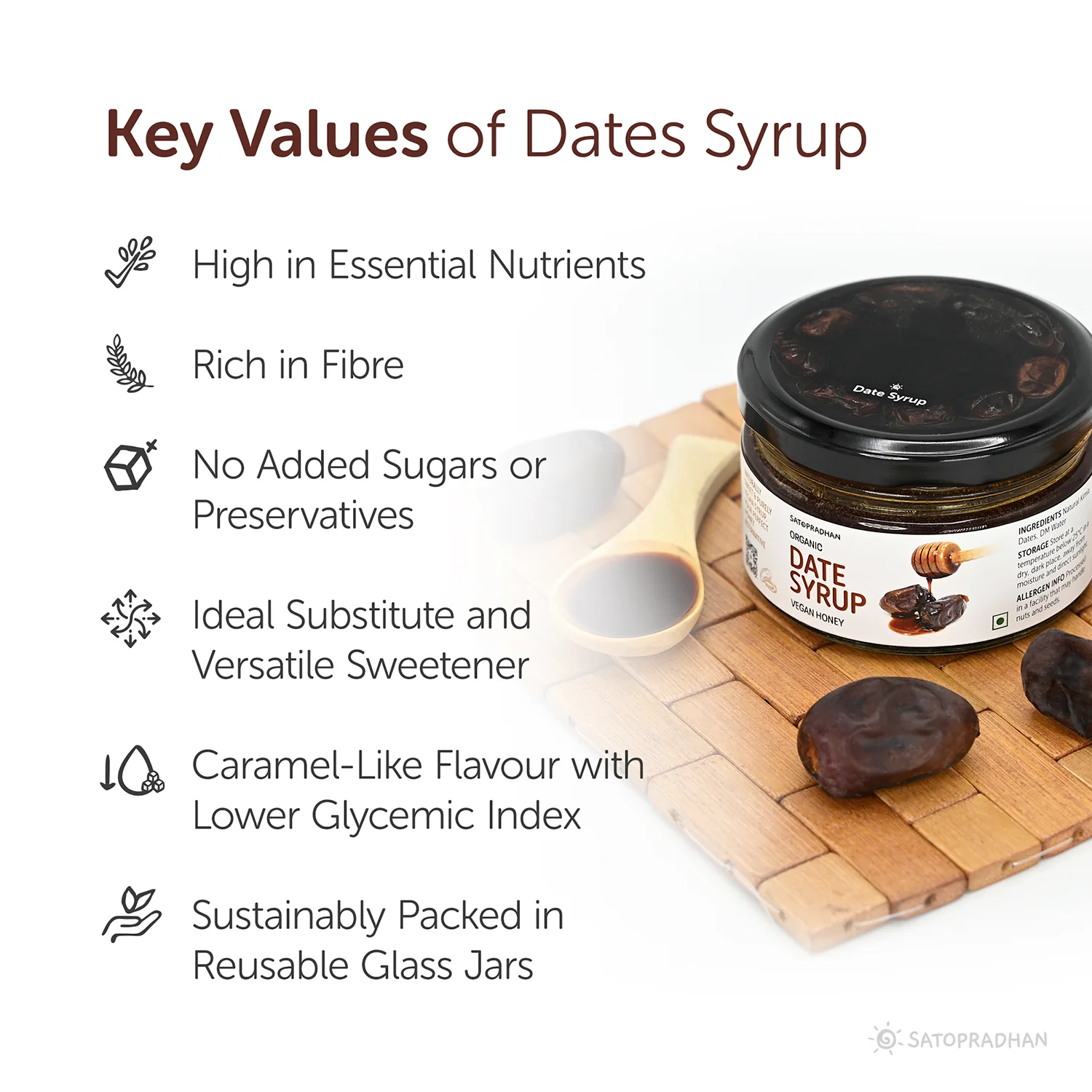 Pure Date Syrup 200g- Premium Kimia Date Syrup- Natural Alternative to Bee Honey for Vegans - Satvic Sweetener-Healthy Alternative to Refined Sugar, Maple Syrup, & Honey-Plant-Based Date Honey - Image 3