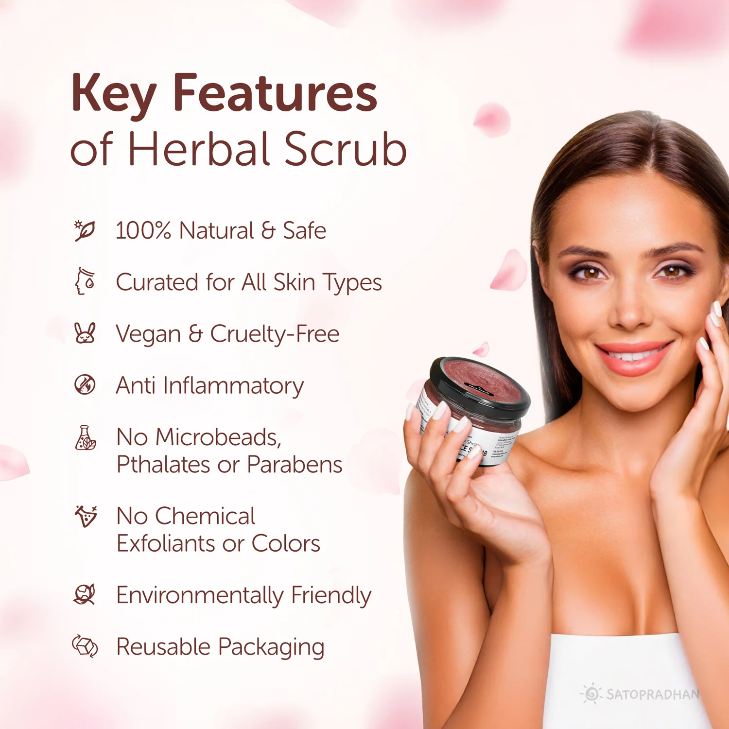 Satopradhan Rosehip & Shea Butter Exfoliating Herbal Scrub for Face & Body 150g - Natural Detan Scrub for Cleansing - Blackhead & Whitehead Remover - Dead Skin Remover - Detan Face Ubtan - Image 3