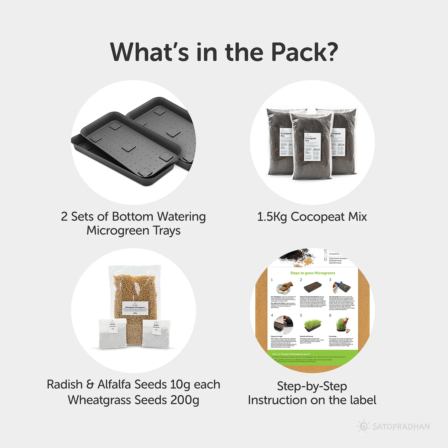 Microgreen & Wheatgrass Growing Kit -  Easy to Use DIY Kitchen Gardening Set - 4 Reusable Trays, Soilless Cocopeat Mix with Fenugreek, Alfalfa & Wheatgrass Seeds - Image 3